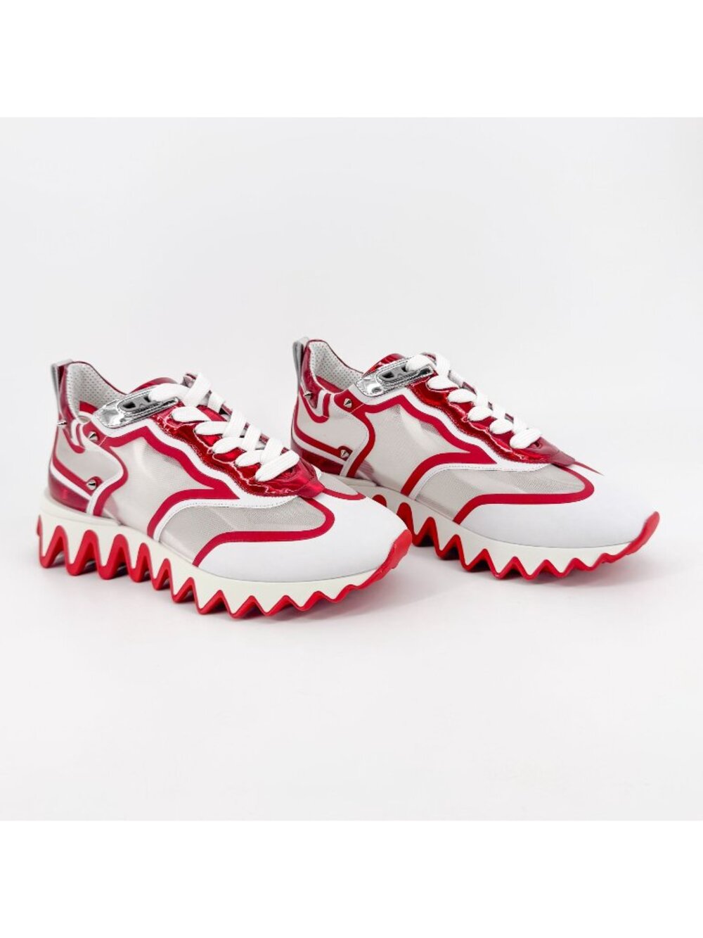 Christian Louboutin Sharkina White Mesh Red Sneakers Size 38.5 US 8.5 Women 6969